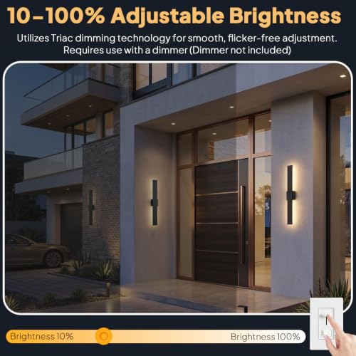 2 Pack LED Outdoor Wall Sconce Dimmable (31.5in)