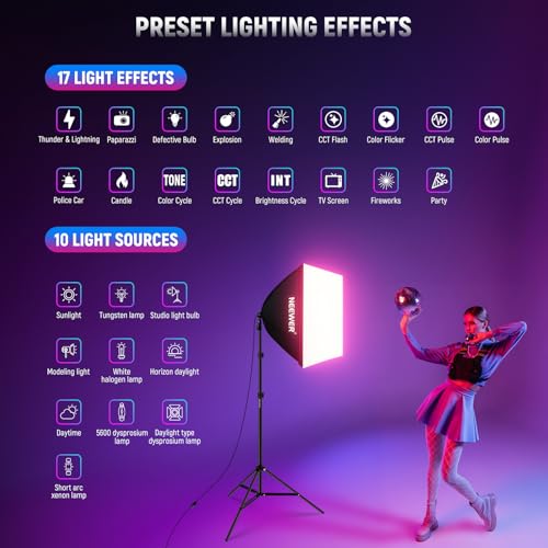 2 Pack 520W Equivalent RGB Softbox Lighting Kit App Control