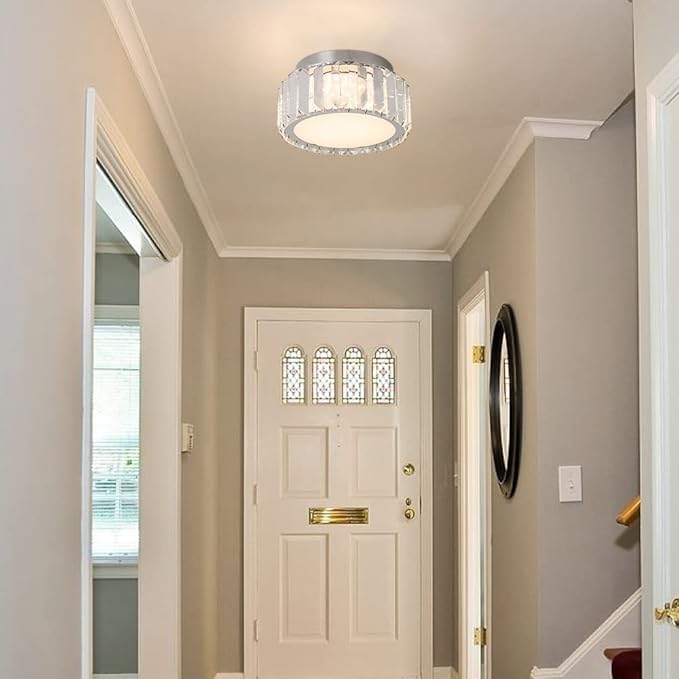 Modern Crystal LED Ceiling Light, Semi Flush Mount Lighting Ceiling Fixture, Ceiling Chandelier Lamp for Living Room, Dining Room, Bedroom, Kitchen, Entryway, Hallway