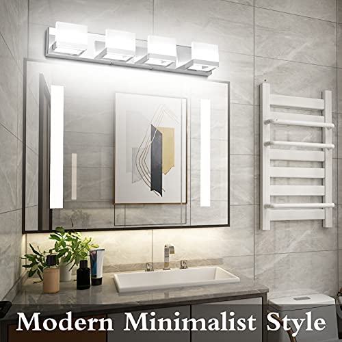 Dimmable Modern 4 Lights LED Vanity Light for Bathroom Up and Down Chrome Bathroom Wall Light Fixtures Over Mirror