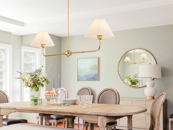 2 Light Gold Linear Chandelier with White Fabric Shade (2 Count)