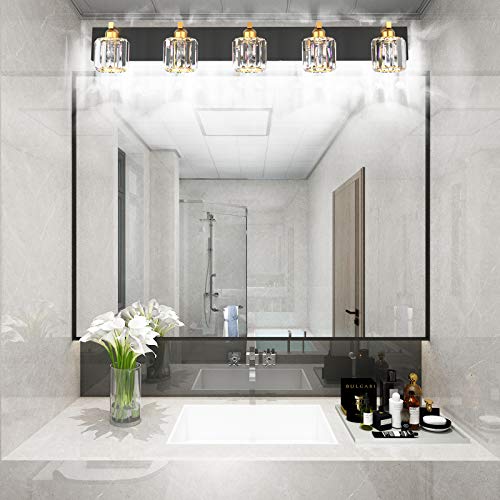 Crystal Bathroom Vanity Light Black Vanity Lighting fixtures 5 Lights Crystal Vanity Light for Bathroom