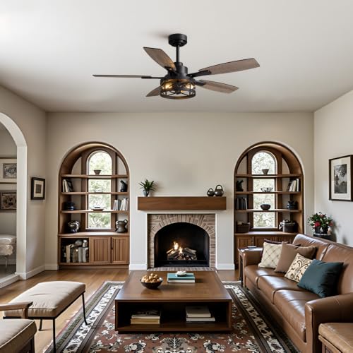 52 Inch Ceiling Fan with Light and Remote Control (Black / 52 Inch)