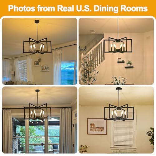 25" 61" Height Adjustable Modern Matte Black Chandelier for Dining Room (6 Count)