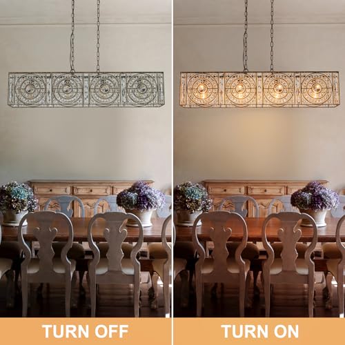 4 Lights Rectangle Crystal Chandelier for Dining Room