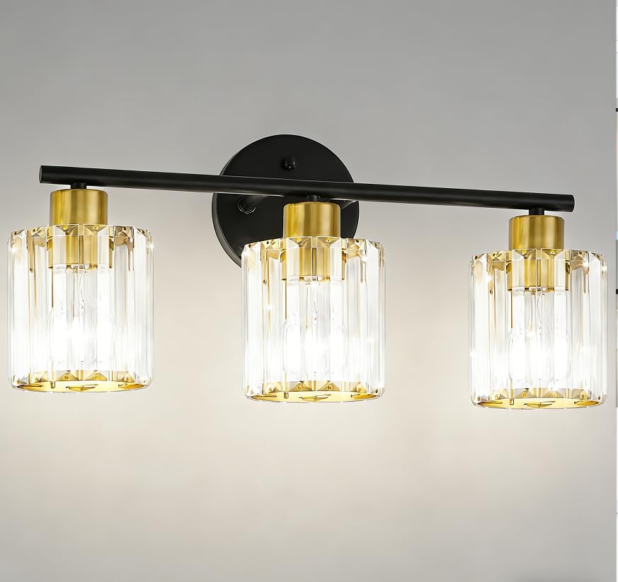 Modern Black Gold Crystal Bathroom Light Fixtures