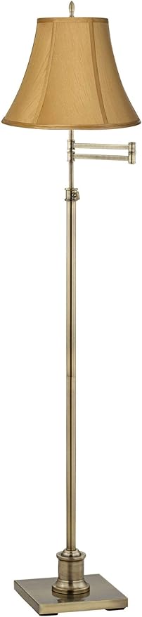 360 Lighting Westbury Traditional Swing Arm Floor Lamp Adjustable Height Standing 70" Tall Antique Brass Coppery Gold Fabric Bell Shade Decor for Living Room Reading House Bedroom Home