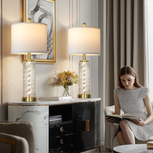 28" Gold Glass Table Lamps Set of 2 (2 Count)