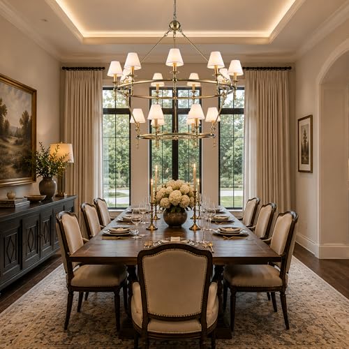 15 Lights W47 Inch Warm Brass and White Pleated Fabric Two