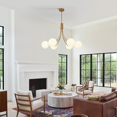 6 Light Modern Farmhouse Gold Chandeliers for Dining Room Light Fixture (6 Count)