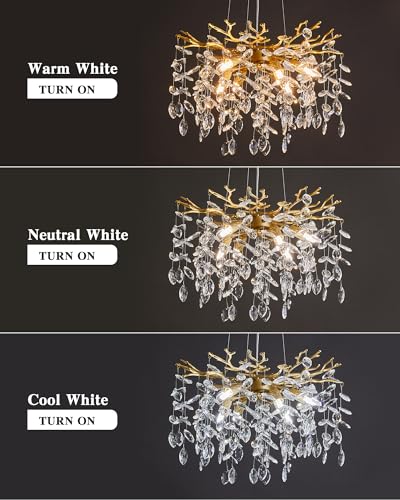 Modern Tree Branch Crystal Chandelier Luxury Gold Crystal Pendant Lighting 18" Contemporary 6 (6 Count)