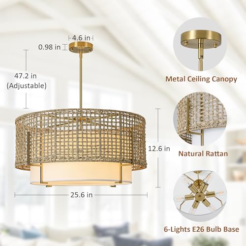 25.6" Large Rattan Chandelier