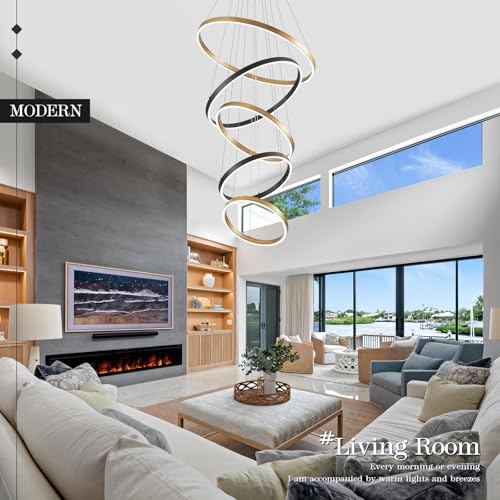 LED 5 Ring Chandelier Modern Vintage Black Gold Chandeliers Dimmable