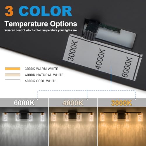 4 Light Black and Gold Vanity Light with 3 Color Modes