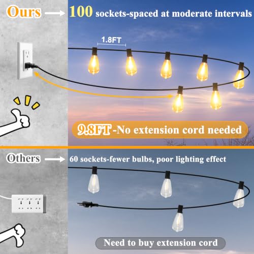 200FT Outdoor String Lights 104 Bulbs