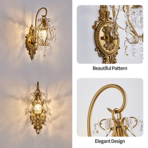Indoor Hardwired Gold Crystal Vintage Wall Sconces Light Set of 2 (2 Count)