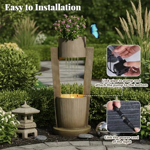 31H Realistic Rock Outdoor Water Fountain with LED Light Brown