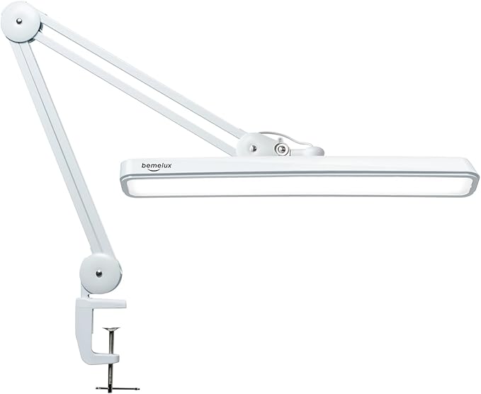 LED Architect Desk Lamp with Clamp, Metal Swing Arm 2000 Lumens Dimming Office Table Lamp for Task Work Drafting Reading Desktop, 117PCS Bright LEDs, 24W Workbench Lamp(White) - Aura Lighting