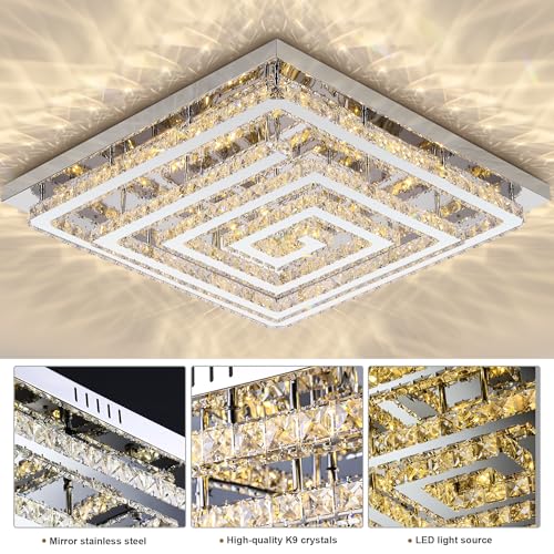 43 inch Silver Crystal Chandeliers LED Ceiling Light