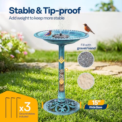Bird Bath with Solar Fountain for Outside