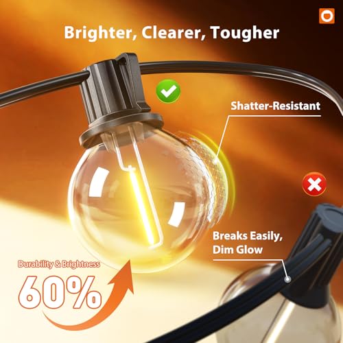Outdoor String Lights 100FT G40 with APP 54 LED Shatterproof Bulb (100 Foot)