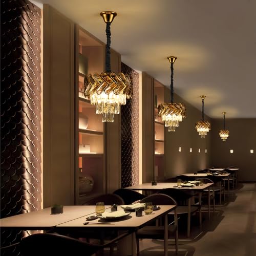 12" Gold Modern Crystal Chandelier Top K9 Round Crystals Chandeliers Adjustable Ceiling Light Fixture 3