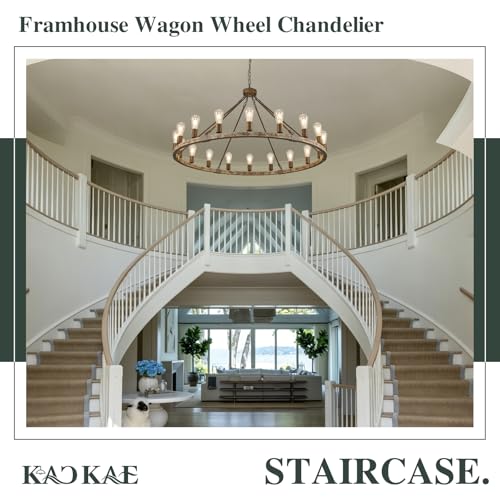 Farmhouse Wagon Wheel Chandelier 47" Wooden Chandelier Light Fixture 18