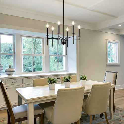 Black Chandelier,6 Light Farmhouse Dining Room Light Fixture,Small Candle Chandeliers for Dining Room Entryway Foyer Bedroom Kitchen Living Room (Bulbs Not Included)