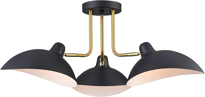 YUBOLE Ceiling Light Semi-Flush Mount, 3-Light Matte Black Multi-Directional Spot Light, Adjustable Rotating Ceiling Lamp for Bedroom, Dining Room, Kitchen, Entryway