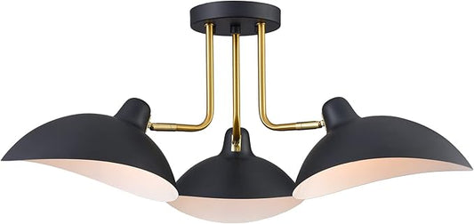 YUBOLE Ceiling Light Semi-Flush Mount, 3-Light Matte Black Multi-Directional Spot Light, Adjustable Rotating Ceiling Lamp for Bedroom, Dining Room, Kitchen, Entryway