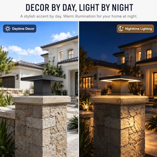 Outdoor Post Lights Modern 3000K LED Column Caps Lights Waterproof Outside Housing Pillar Lights Hard Wired Landscape Pathway Lamp Fence Deck Caps Lanterns For Gate Mailbox Pier Pedestal Lighting