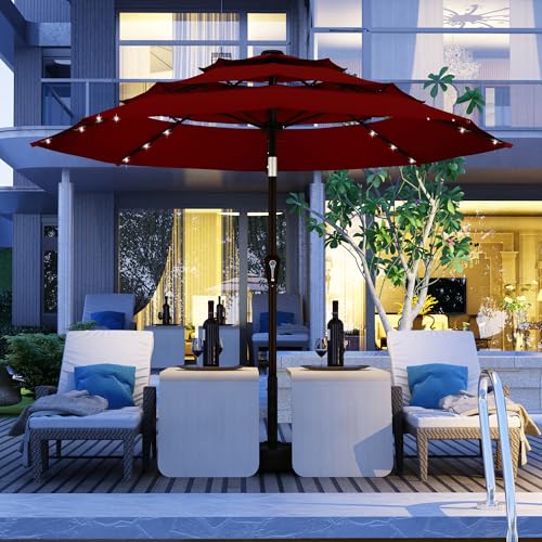 9ft 3 Tier Patio Umbrella with Solar Lights