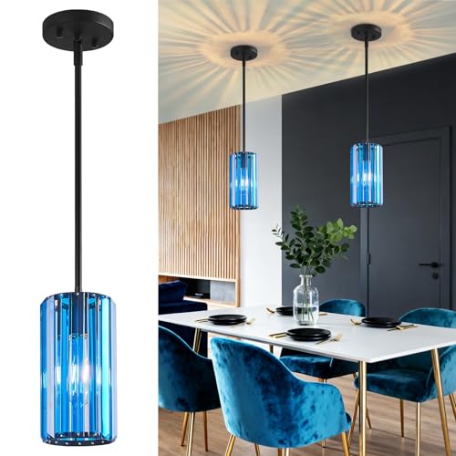 Modern Crystal Pendant Light Mini Dark Blue Chandeliers Adjustable Pendant Lights Fixture for Kitchen Island Dinning Room Corridor Bedroom (2 Count)