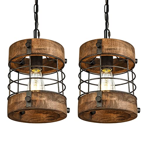 Retro Industrial Metal and Wood Farmhouse Chandeliers