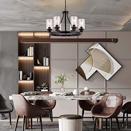 Wagon Wheel Chandelier Black Chandelier Lighting Round 6 Lights with Glass Shade Ceiling Hanging Vintage Rustic Light Fixture for Dining Room Living Room Foyer Porch Kitchen Island