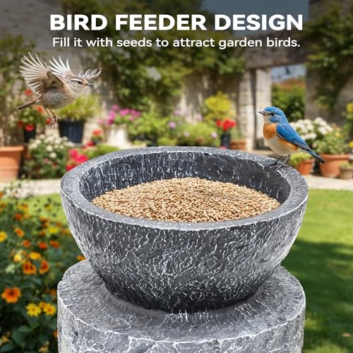 40" Outdoor Water Fountain with Birdfeeder and Innovative LED Strip