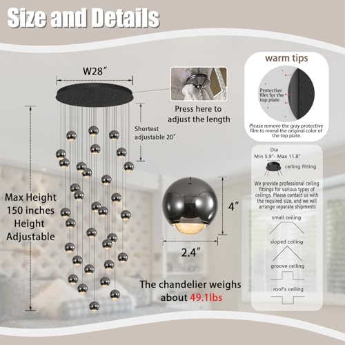 Modern Chandeliers for High Ceiling LED Dimmable Globe Chandeliers Large Pendant Light for Entrance Hallway Foyer Staircase
