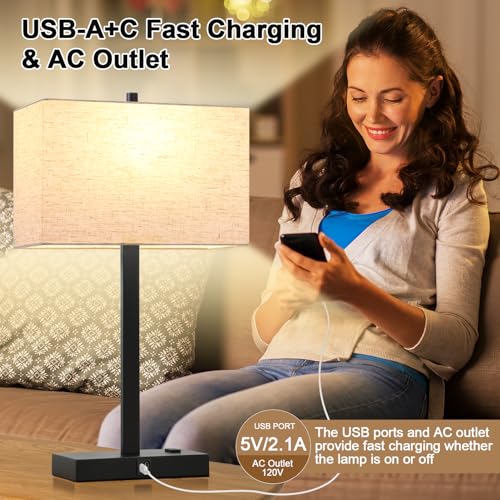 21" Set of 2 Table lamp with USB A+C & AC Outlets (2 Count)