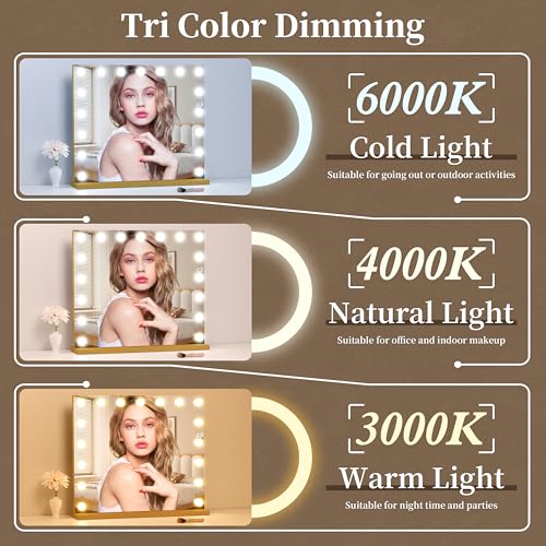Vanity Mirror with Lights 23.6''x20.5'' Makeup Mirror with Lights Lighted Up Mirror with Dimmable Bulbs