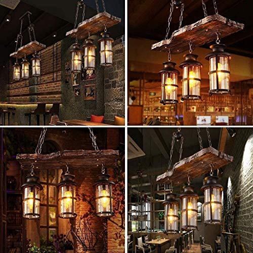 Wood Retro Pendant Lighting Industrial Vintage Chandelier Black Metal Bedroom Restaurant Suspension Lamp Cage Frame with Glass Shade House Loft Bar Coffee Decoration Ceiling Lights Fitting