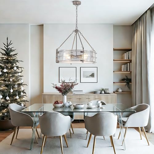 22” Modern Brushed Nickel Glass Chandeliers for Dining Room