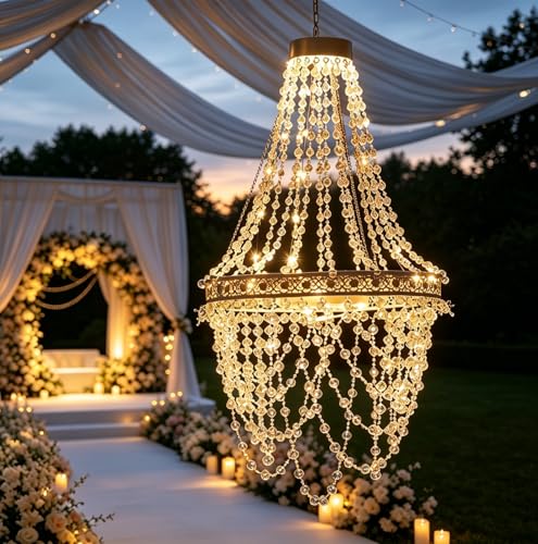 Solar Hanging Crystal Chandelier Outdoor Decorative Garden Light