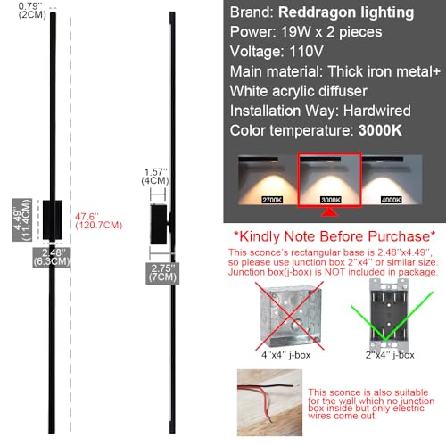Only Suitable for Small Junction Box Long Wall Sconces Hardwired Set of 2 (2 Count)