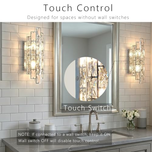 Polished Chrome K9 Crystal Wall Sconce with Touch Switch