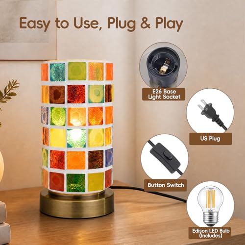 Mosaic Stained Glass Table Lamp for Bedroom Bedside