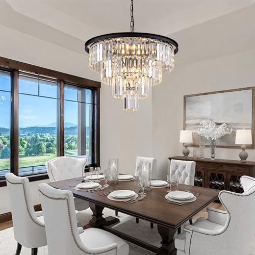 10 Light Black Crystal Chandelier 24'' Modern Round Chandeliers for Dining Room Contemporary Ceiling Pendant Light Fixture 4