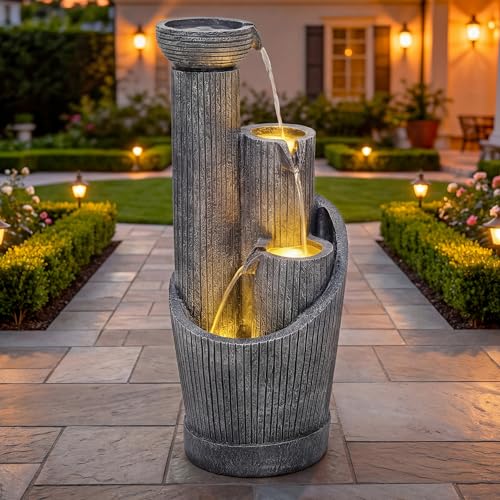 Autodaya 31" Modern Outdoor Water Fountain with Lights