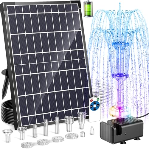 12W Solar Fountain Pump with 4200mAh Battery Backup& Remote RGB LED Lights