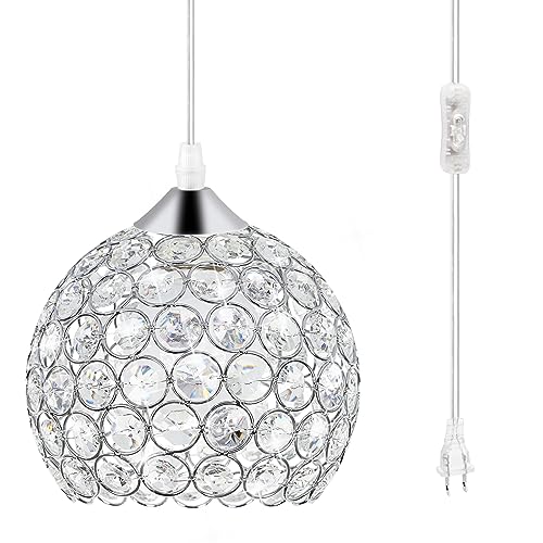 Plug in Crystal Chandelier Lighting with Long Cord 13.12ft and On