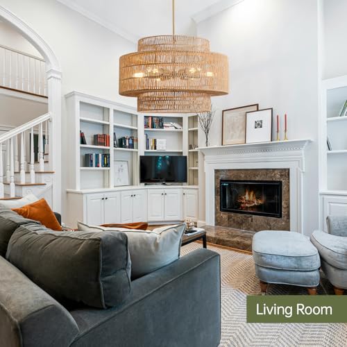 24" Rattan Chandelier for Dining Room